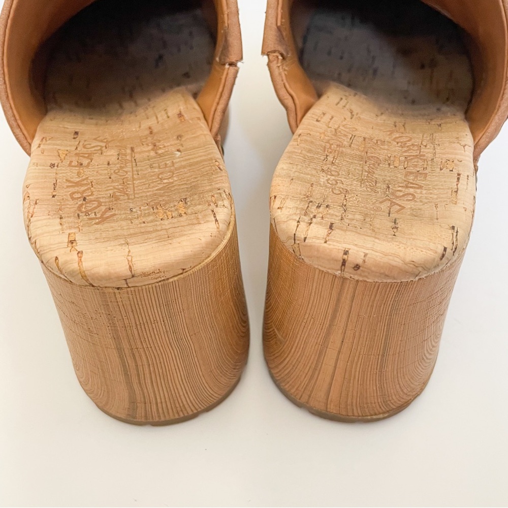 Kork Ease Tilly Clogs Tan Braided Leather Studded Heeled Slip On Wood Mules - Picture 9 of 12